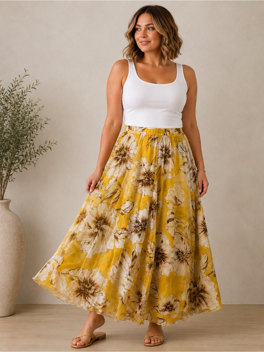 Chicwish Yellow Floral Maxi Skirt Lined A-Line Boho Cottagecore Size L NEW